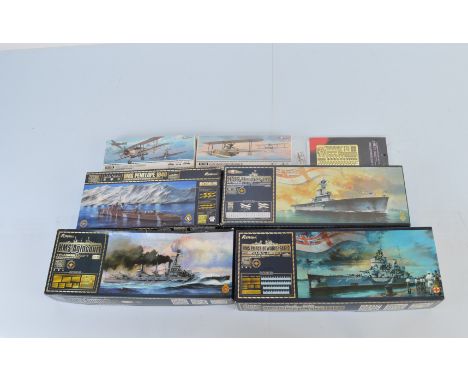 Six Flyhawk 1:700 scale model kits, FH1126 HMS Hermes 1937, FH1117S HMS Prince Of Wales 1941.12, FH1109S HMS Penelope 1940, F