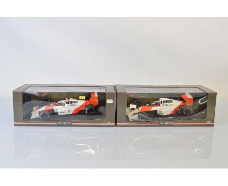 Two Pauls Model Art McLaren Collection Formula 1 1/18 scale models, McLaren MP 4/4 A. Prost and McLaren MP 4/5B G. Berger, bo