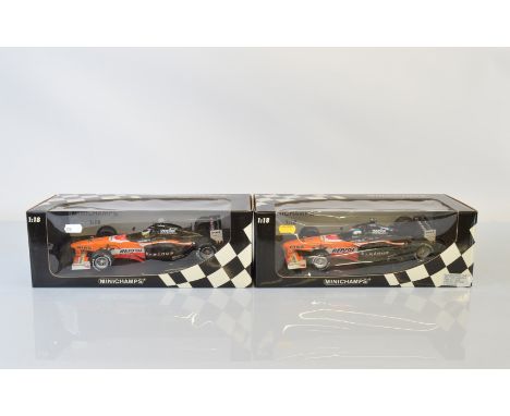 Two Paul's Model Art Minichamps Arrows 1/18 scale models, Arrows A 20 T. Takagi and Arrows A 20 P. De La Rosa, boxed (2)