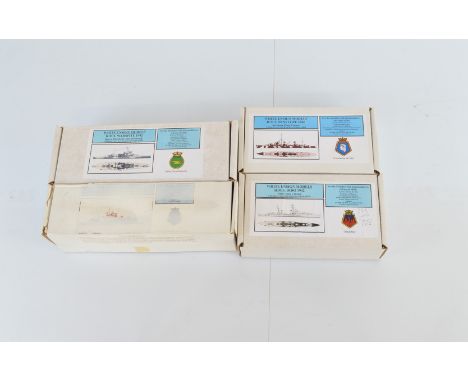 Four White Ensign Models 1:700 scale model kits, WEM K719 HMS Penelope 1940, WEM K702 HMS Dido 1942, WEM K706 HMS Sheffield 1