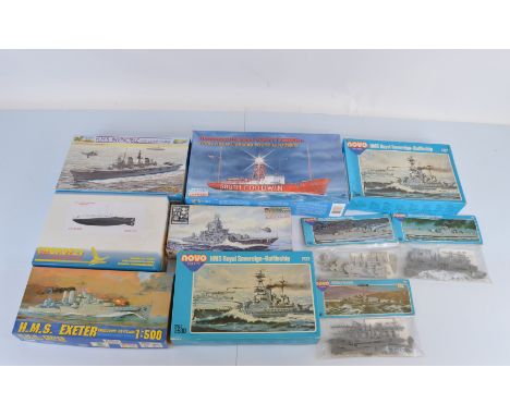 Ten assorted model kits of various scales and manufacturers, including 2x Novo F122 HMS Royal Sovereign, Eastern Express 4000