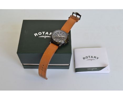 A contemporary gentleman's Rotary wristwatch, chronographic quartz movement, black stainless steel case and face, chromed han