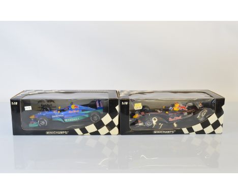 Two Paul's Model Art Minichamps Red Bull Formula 1 1/18 scale models, Red Bull Sauber Petronas C19 P. Diniz and Red Bull Raci