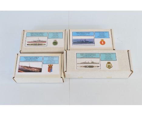 Four White Ensign Models 1:700 scale model kits, WEM K742 HMS Starling 1942, WEM K709 HMS Edinburgh 1939, WEM K728 HMS Norfol