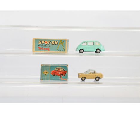 Two boxed Tri-ang Spot-On diecast car models,  including a 120 Fiat Multipla in light turquoise, G+/VG in G/G+  box with corr