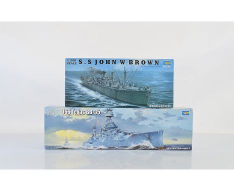 Two Trumpeter 1:350 scale model kits, 05340 USS Texas BB-35 and 05308 SS John W Brown (Contents not checked for completeness)