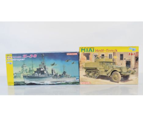 Two Dragon Smart Kits, 1:35 scale 6332 M3A1 Half Track 3in1 and 1:350 scale German Z-38 Destroyer (Contents not checked for c