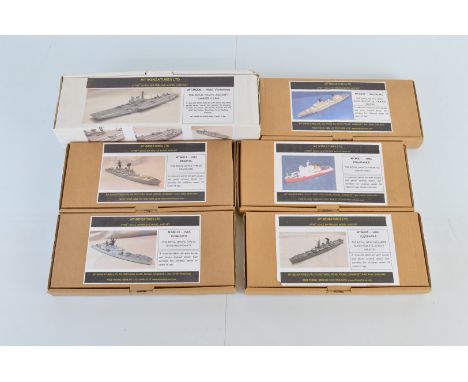 Six MT Miniatures 1:700 scale model kits, MTM033 HMS Blake, MTM006 HMS Victorious, MTM001 HMS Endurance, MTM005 HMS Cleopatra