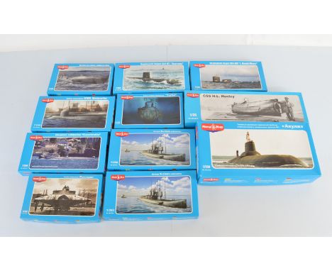 Eleven Mikro Mir 1:350, 1:35 and 1:144 scale model kits, 350-016, 144-011, 35-013, 350-015, 144-021, 144-012, 144-021, 35-015