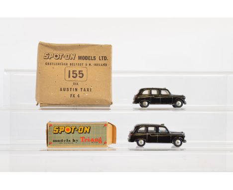 A scarce  Tri-ang Spot-On trade box for the 155 Austin FX4 Taxi model, G, containing a boxed model with cream interior, G+/VG