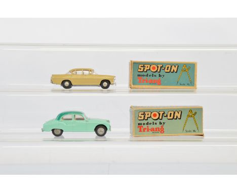 Two boxed Tri-ang Spot-On  diecast car models,  including a 165 Vauxhall Cresta in beige G+ in F-G box missing one tab togeth