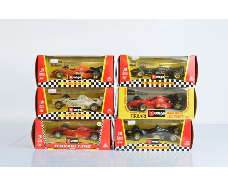 Six Bburago 1:24 scale Formula One models, 6252, 6501, 6208, 6272, 6503,6280, all boxed (6)