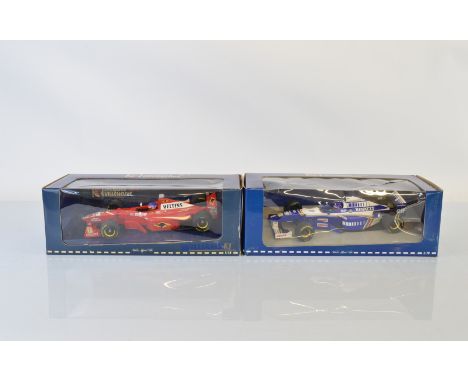 Two Paul's Model Art Jacques Villeneuve 1/18 scale models, Williams Renault FW18 J. Villeneuve 1996 and Williams FW20 J. Vill