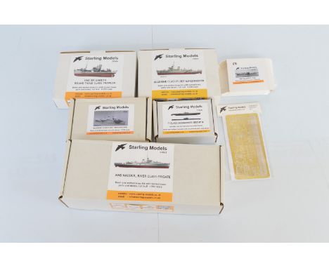 Six Starling Models 1:350 and 1:700 scale model kits, STK03 HMS Nadder, STK01 Algerine Class Fleet Minesweeper, STK02 Algerin