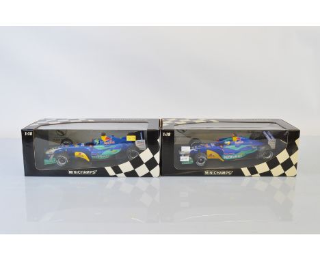 Two Paul's Model Art Minichamps Benetton Formula 1 1/18 scale models, Sauber Petronas C23 F. Massa and Sauber Petronas Showca