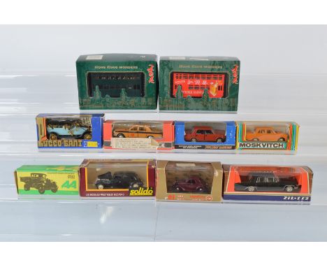 A mixed lot of diecast models, including Russian Moskvitch and Volga models, Rio, Solido, etc (10)