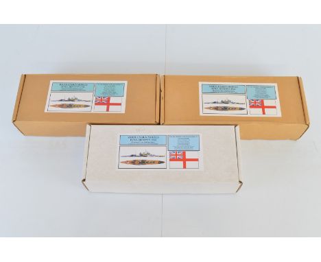 Three White Ensign Models 1:700 scale model kits, 3x WEM K738 HMS Renown 1942 resin kit with photo-etched parts  (Contents no