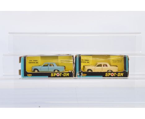 Two boxed Tri-ang Spot-On  270 Ford Zephyr Six models, in cream and light blue, both appear G/G+ in P boxes.      (2)