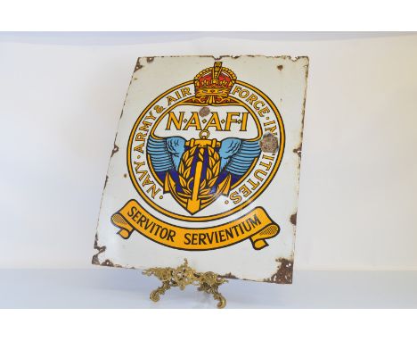 A WWII Navy Army &amp; Air Force Institue enamel sign, NAAFI,66cm x 61cm