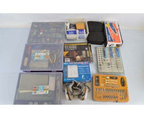 A large quantity of modelling tools and equipment, including an air eraser kit, paints, mask, Draper Multi Tool, pencil sets,