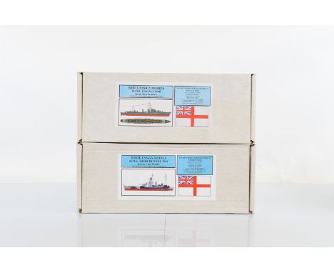 Two White Ensign Models 1:350 scale model kits, WEM K3568 HMS Eskimo 1940 and WEM WEM K3561 HMS Abercrombie 1944 (Contents no