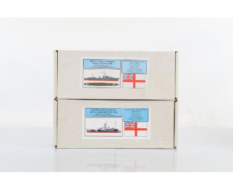 Two White Ensign Models 1:350 scale model kits, WEM K3568 HMS Eskimo 1940 and WEM WEM K3561 HMS Abercrombie 1944 (Contents no