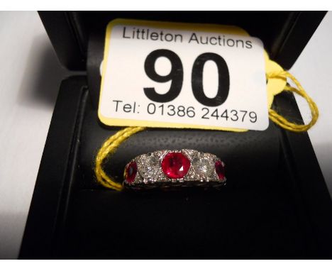 White gold ruby and diamond 5 stone set ring - Estimate £1,500 to £2,500