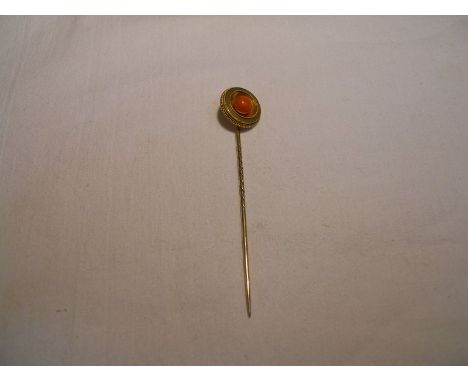 High carat gold coral set stick pin (no hallmark)  - Estimate £50 to £80