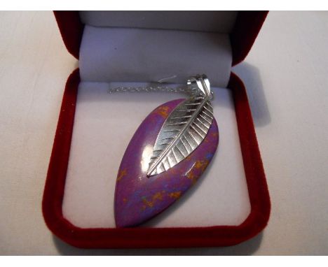 Copper Purple Turquoise & silver pendant on silver chain (boxed)