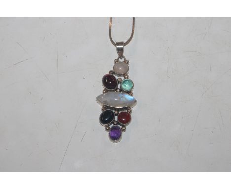 A large Sterling silver gems set including moonstone, amethyst pendant necklace, approx. 20gms