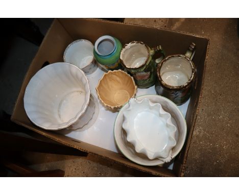 A box containing Minton "Haddon Hall" pattern planter and various other jardinières , vases etc.