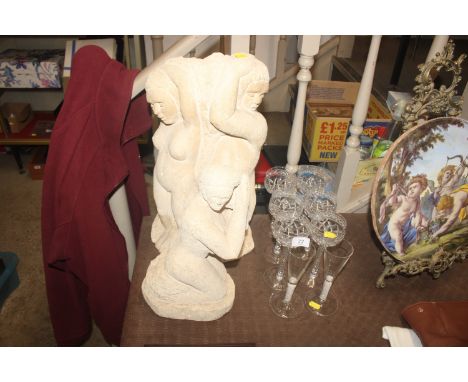 T. Horner, putti, a sculpted limestone model of a man and woman dated 1986, signed and dated verso, together with similar sma