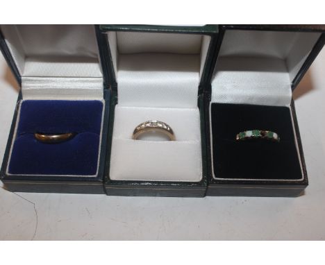 A 9ct gold ring set opals and green stones AF (lacking one stone) ring size M, approx. 2.2gms total weight; a 9ct gold ring s