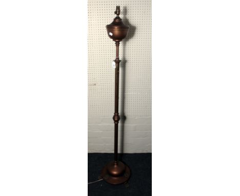 A Victorian telescopic brass paraffin standard lamp, converted for electricity, 152cm