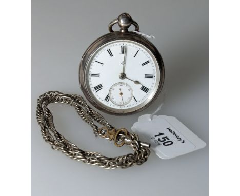 A Victorian silver open-faced pocket watch, the white enamel dial with Roman numerals and subsidiary seconds at six o'clock