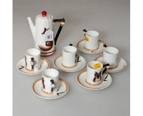 A part Royal Doulton Reynard the Fox coffee service, comprising six cans, six saucers and a hot water pot, No H4927
