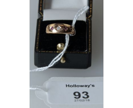 A late Victorian ruby and diamond half hoop ring, the circular-cut gypsy set stones in plain 18ct band