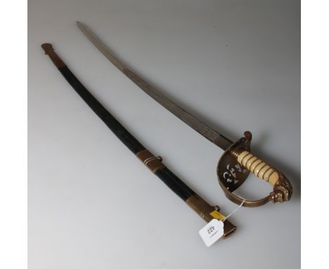 A 19th century Dutch naval officer's sword (1882), with wire bound ivory grip and pierced hilt with fouled anchor and lion's 