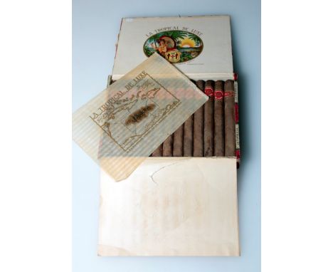 A box of vintage 'La Tropical de Luxe' Jamaican cigars, by B and JB Machado Tobacco Co of Kingston