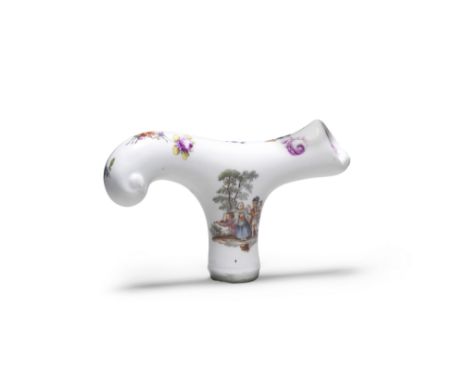 A Meissen cane handle decorated with putti, mid 18th centuryThe stem painted on each side with landscape vignettes depicting 