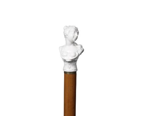 A Nymphenburg figural white cane handle, late 19th CenturyAfter the 18th century model by F.A. Bustelli, with the bust of a w