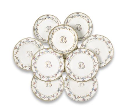 A group of Sèvres porcelain of Du Barry service type, circa 1771 or laterEach decorated with a gilt and floral monogram 'DB' 