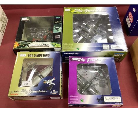 Four Boxed 1:72 Scale Diecast Model Military Aircraft by Unimax, Sky Guardians including Forces Of Valour #99707 Hurricane, S