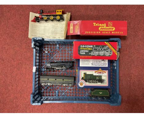 A boxed Bachmann OO Gauge Class 03 diesel, a boxed Hornby 57xx 0-6-0 locomotive, a Triang "Davy Crockett" 2-6-0 locomotive (m