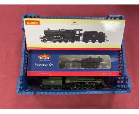 Three OO gauge steam locomotives and tenders: Bachmann Robinson O4 class 2-8-0 no 63635, and Hornby Stanier 8F 2-8-0 no 48045