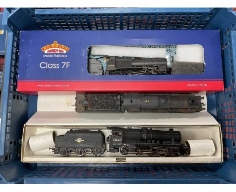 Three OO gauge steam locomotives in BR livery: Boxed Wrenn 8F class no 48042, Bachmann 7F class 53809 (with some detail parts