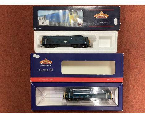 Two boxed Bachmann 00 gauge Class 24 Diesel locomotives: one ref 32-425; and one ref 32-431DC with "DCC on board", fitted wit