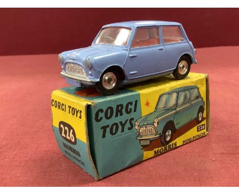 Corgi Toys No 226 Morris Mini - Minor - Blue, overall good plus, however marks to roof, boxed, some crushing to box.
