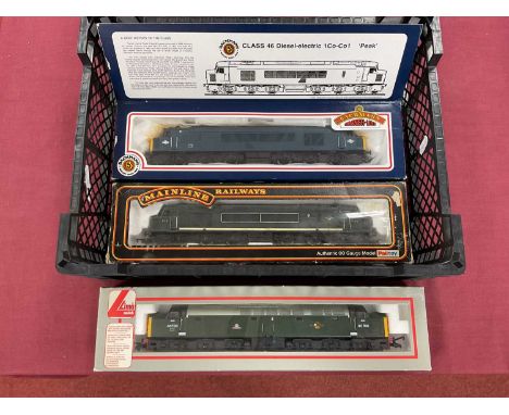 Three boxed 00 gauge diesel locomotives by Bachmann, Lima and Mainline, including unnumbered Bachmann Peak class in BR Blue; 