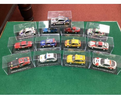 Thirteen 1:43rd Scale Diecast Model 'Partworks' Rally Cars to include Alpine Renault A110, Toyota Celica GT4, cased.